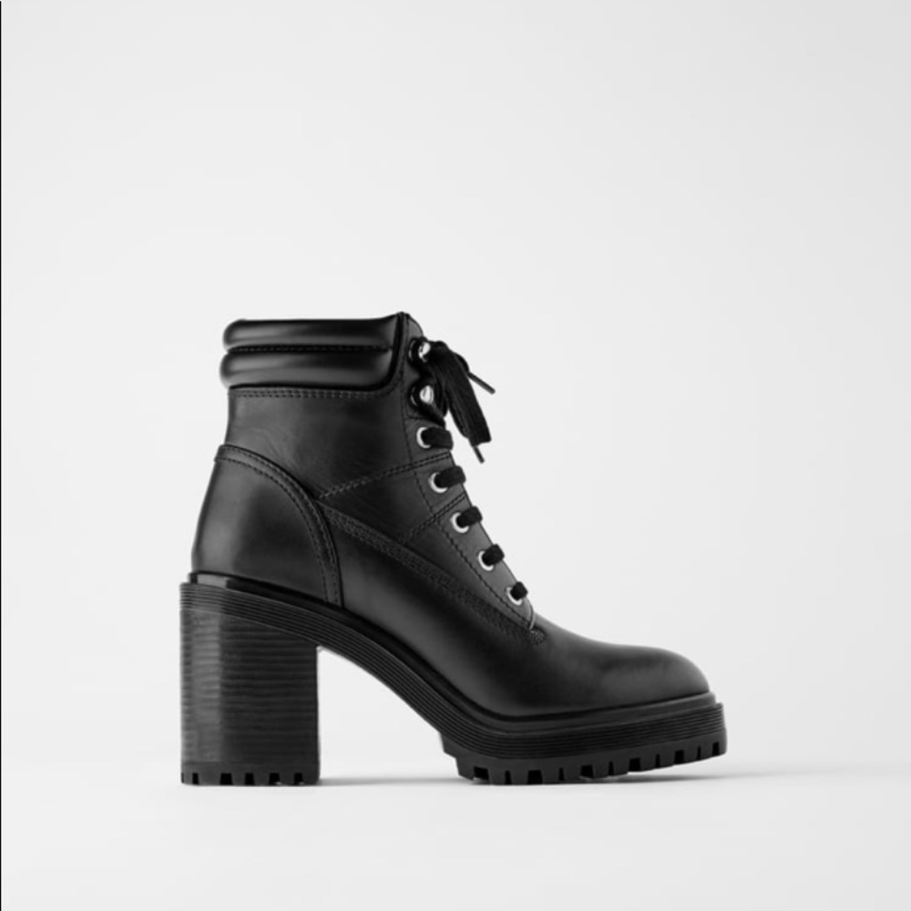 Laced leather high heel boot